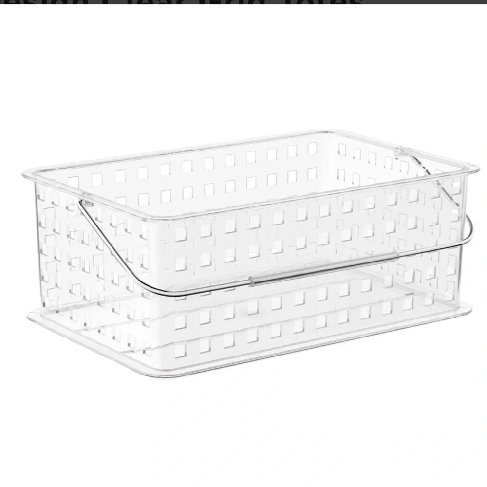 NWT InterDesign Zia Large Stack and Slide Basket. Pink. 14” x 9” x 5”
