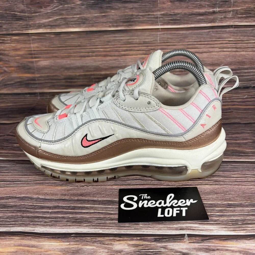 Nike Women's Air Max 98‎ White Brown Athletic Lace Up Shoes Size 7.5