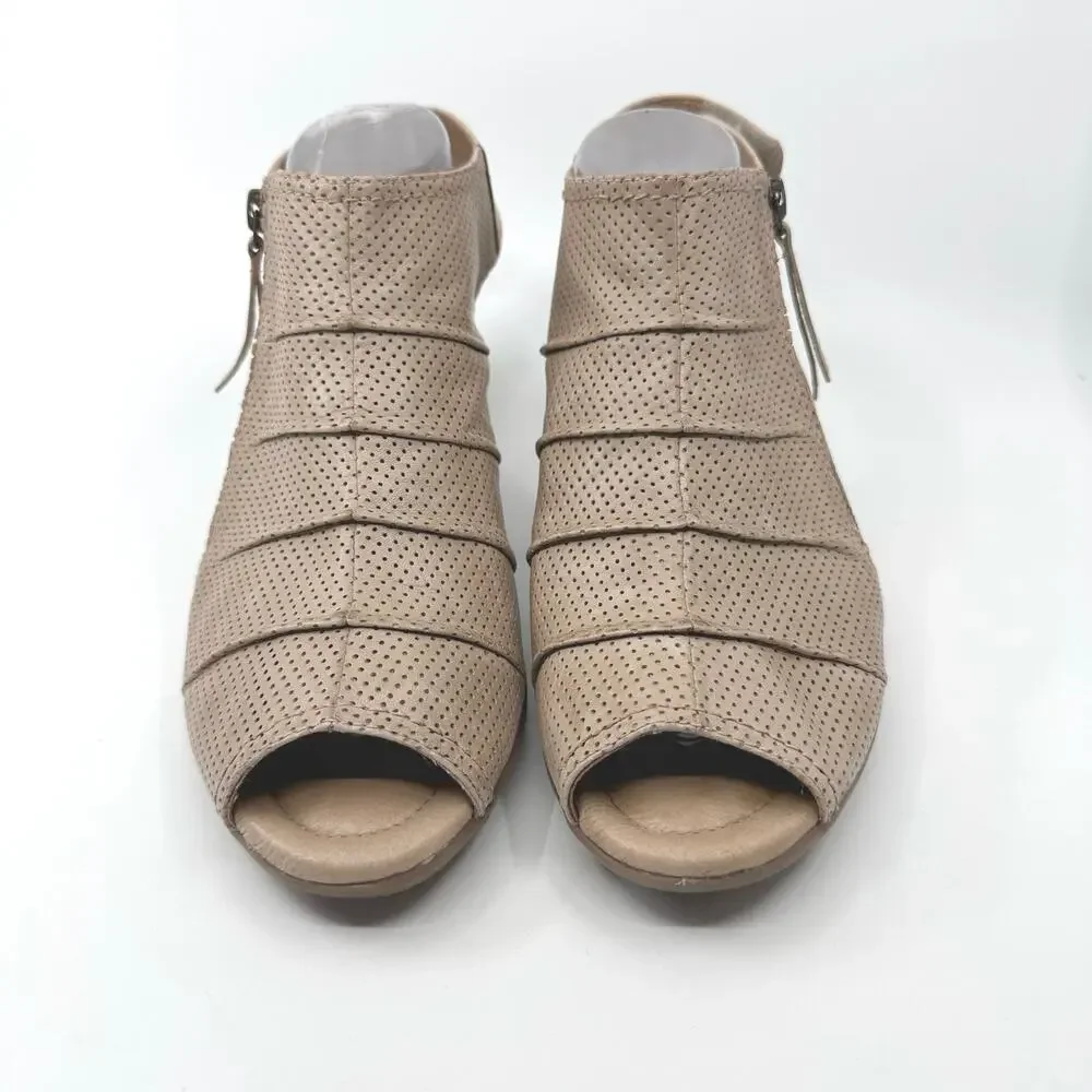 Earth Hydra Light Pecan Zipper Ankle Booties Peep Toe Block Heel Womens Size 10