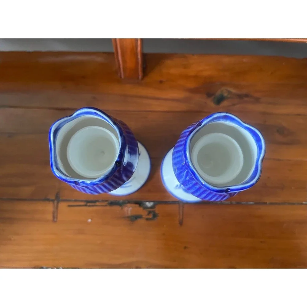 Vintage Delft Blue White Holland Tulip candlesticks