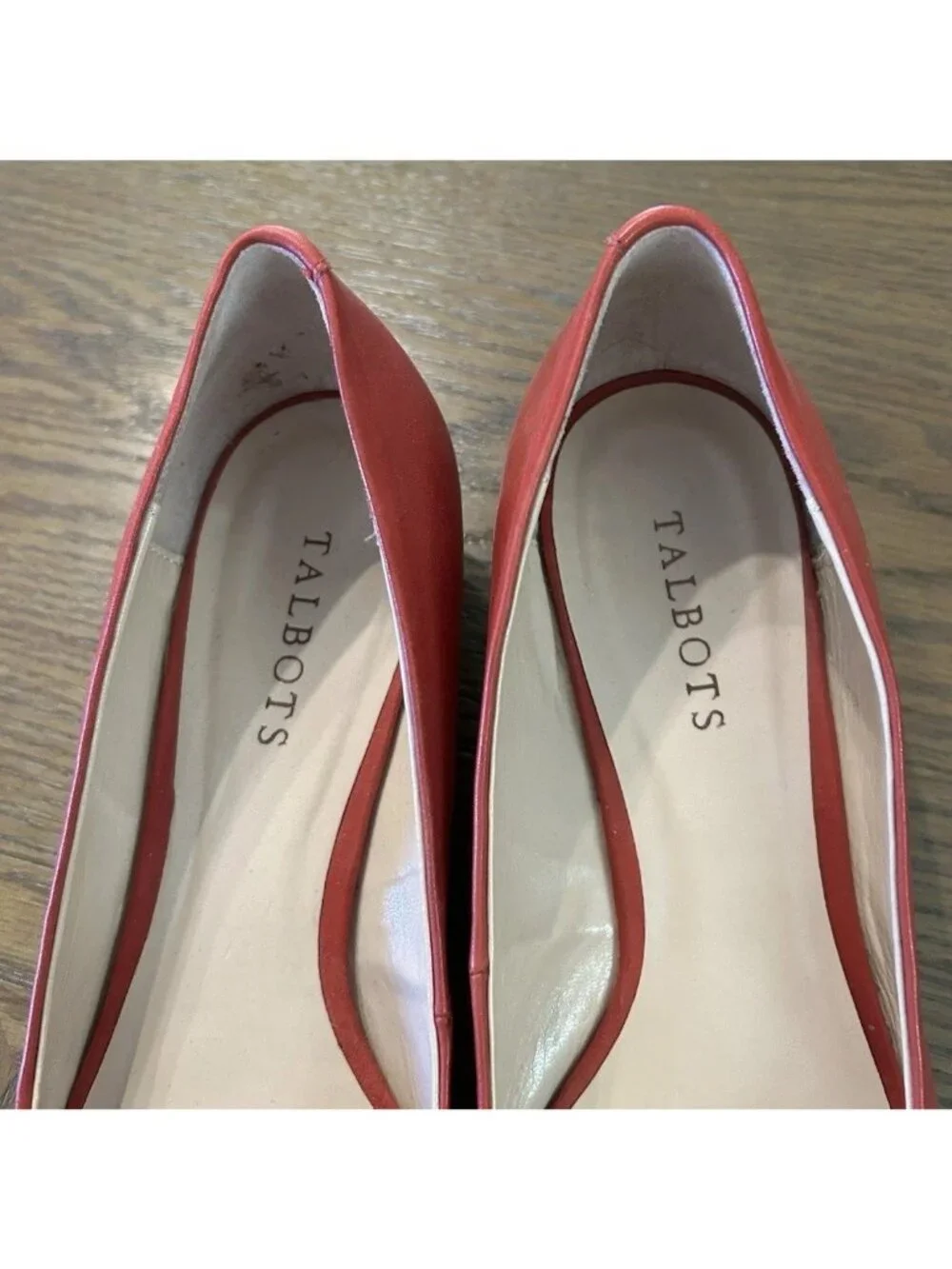 Talbots Vintage Red Leather Low Wedge Peep Toe Pumps Size 9 Shoes