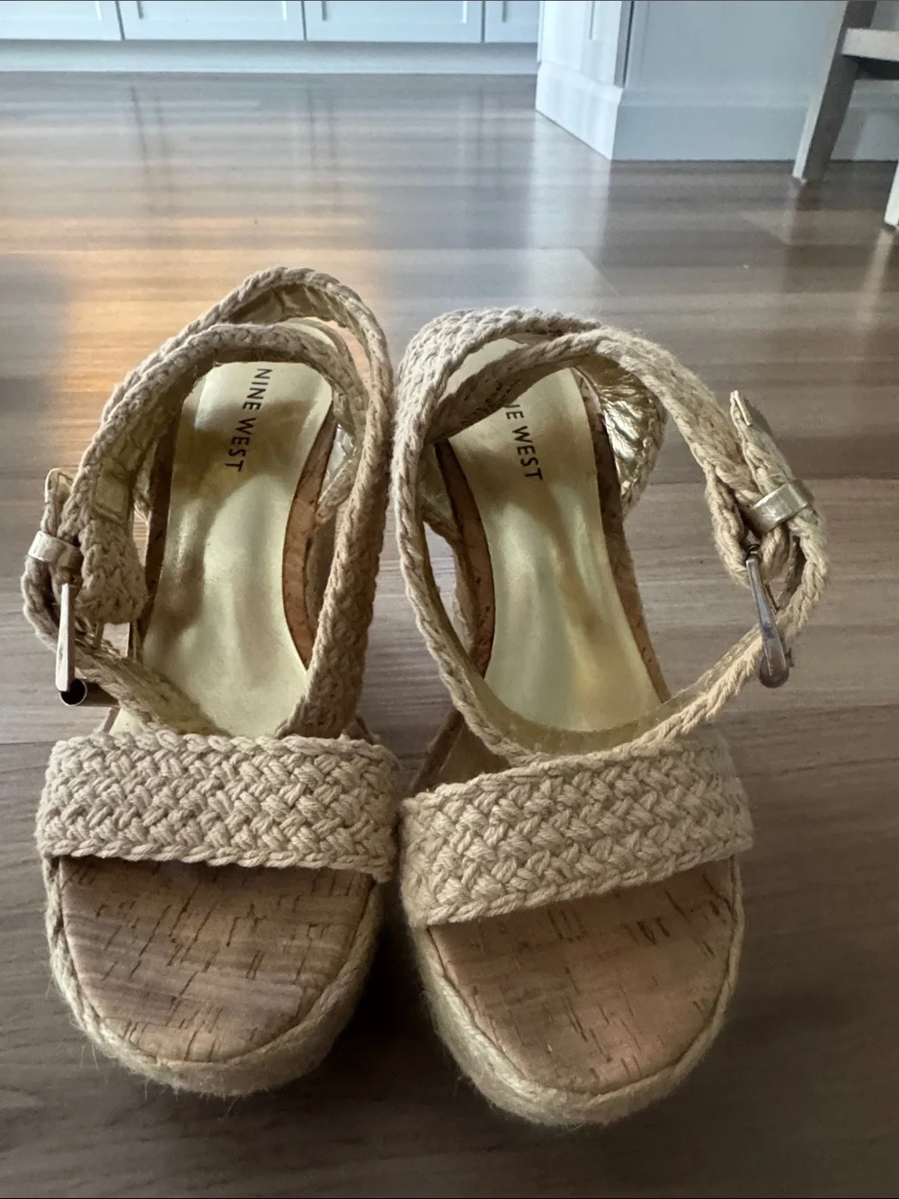 Nine West Natural Braided Espadrille Cork Wedge Sandals