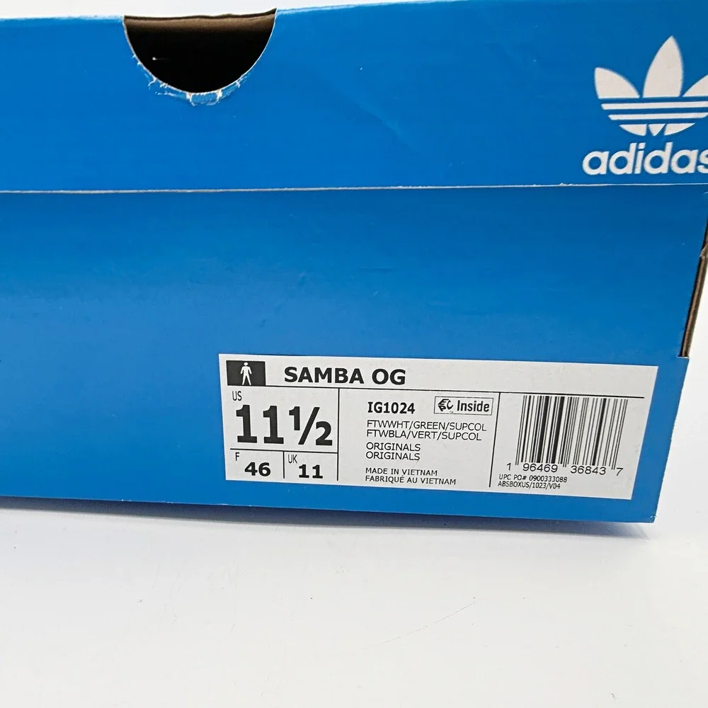 Adidas Samba OG Size 11.5 Mens Cloud White/Green IG1024, NEW