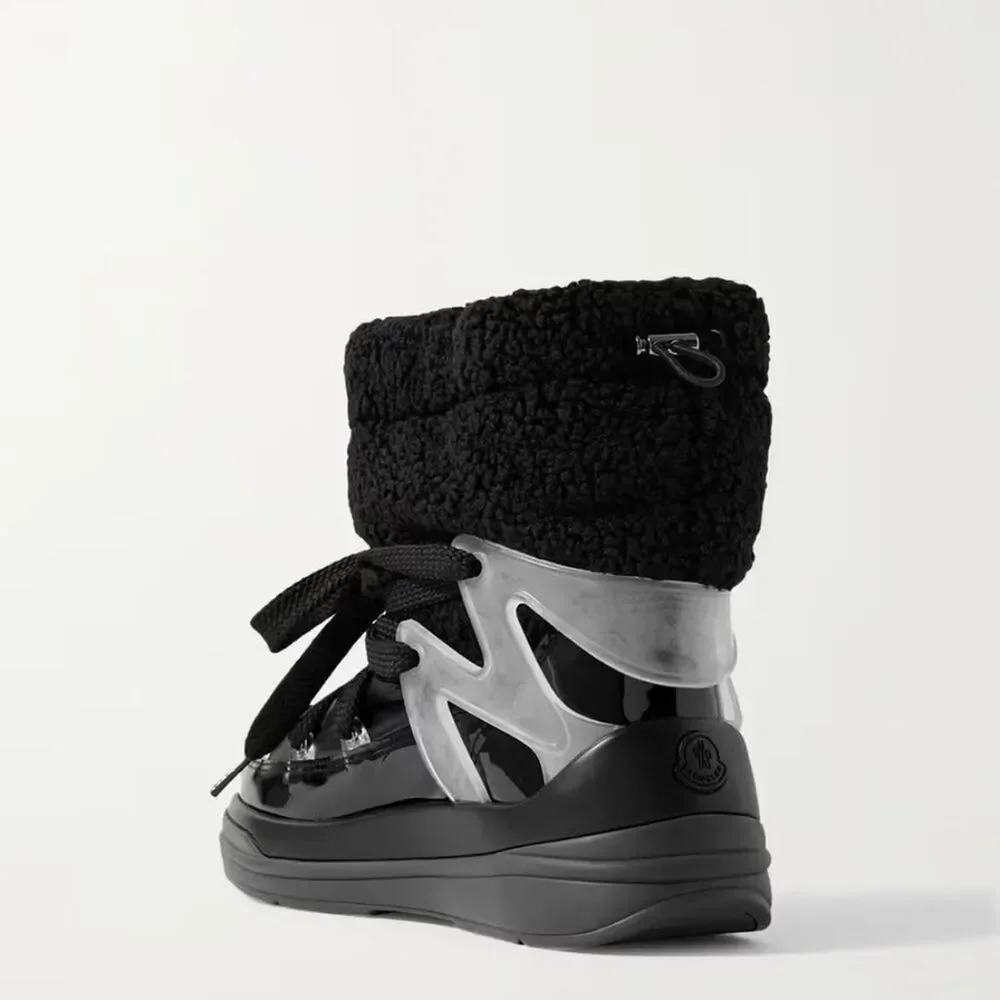 Moncler Insolux M Snow Boots Patent Leather Fleece Lined Size 36.5 / US 6.5