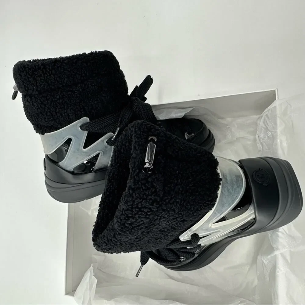 Moncler Insolux M Snow Boots Patent Leather Fleece Lined Size 36.5 / US 6.5