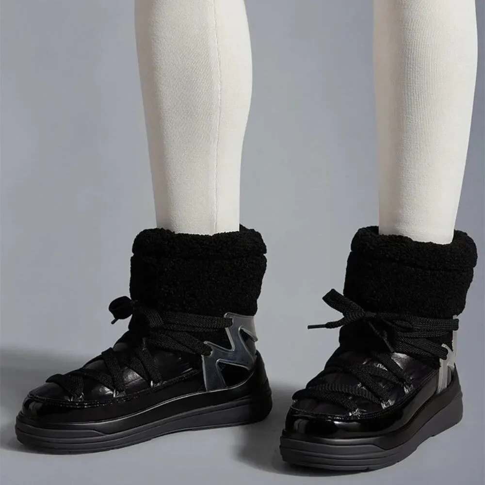 Moncler Insolux M Snow Boots Patent Leather Fleece Lined Size 36.5 / US 6.5