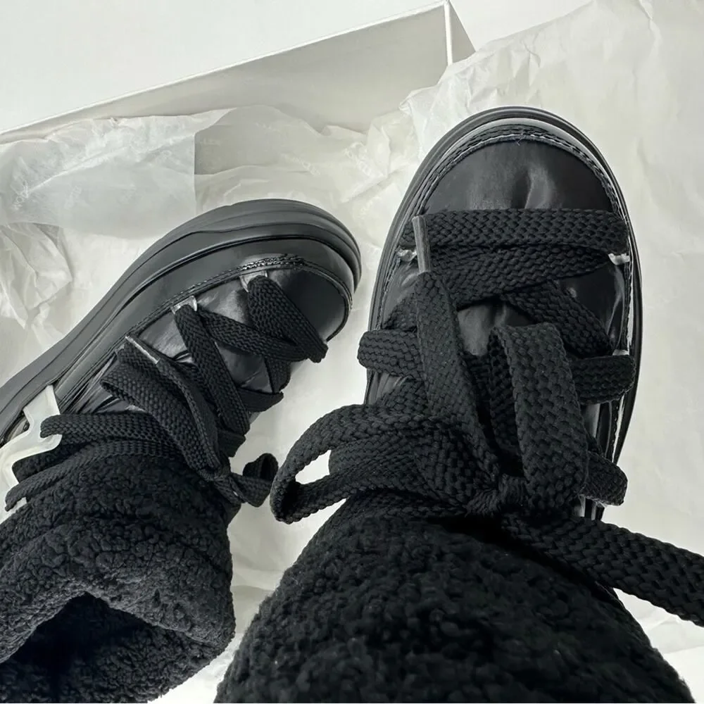 Moncler Insolux M Snow Boots Patent Leather Fleece Lined Size 36.5 / US 6.5