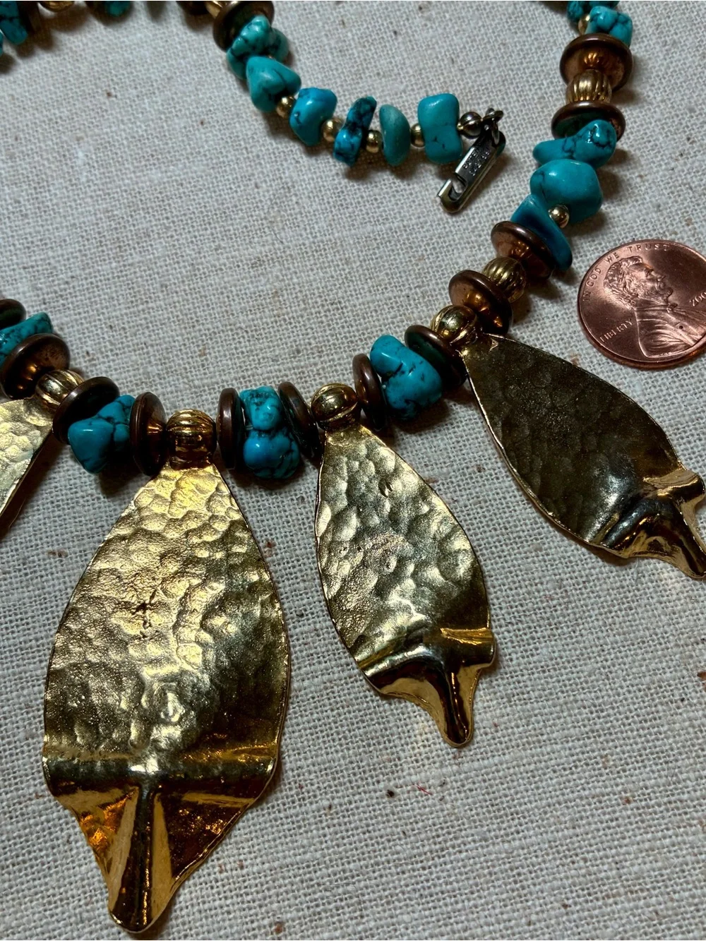 Funky 70’s Handcrafted Turquoise & Gold Statement Necklace