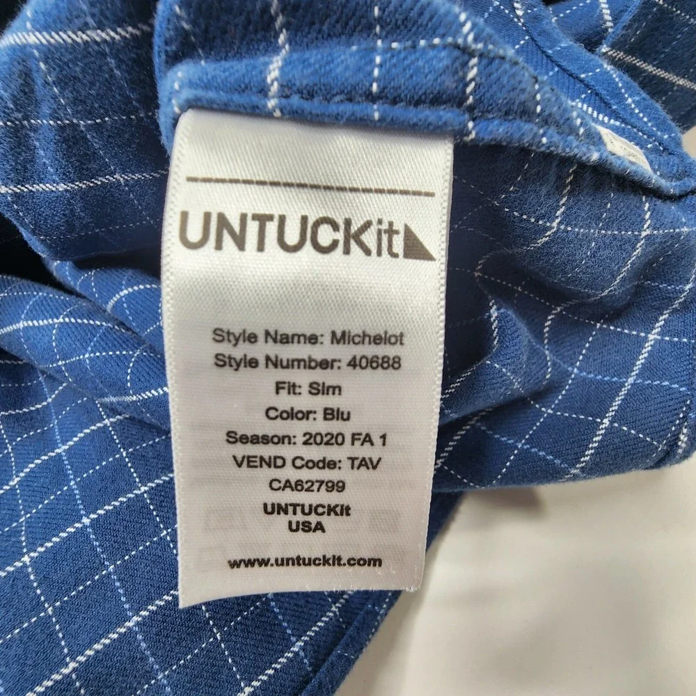 UNTUCKit Shirt Adult Large Slim Fit Flannel Blue Plaid 100% Cotton Mens Michelot