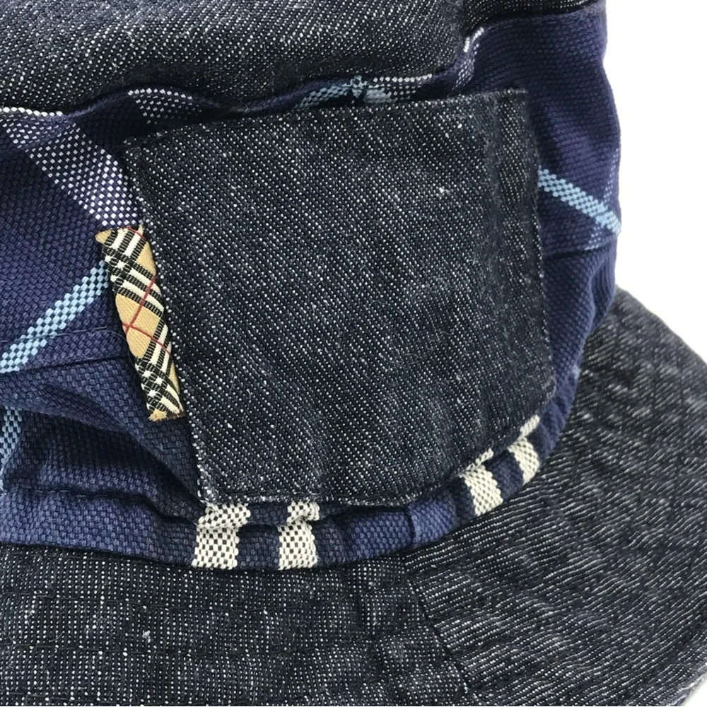 Burberry‎ London Kids Bucket Hat Sz Small Blue Nova Check Denim Chambray Pocket