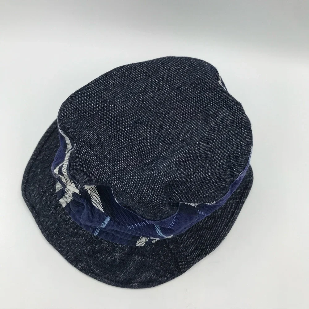 Burberry‎ London Kids Bucket Hat Sz Small Blue Nova Check Denim Chambray Pocket