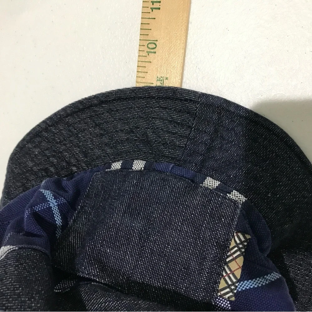 Burberry‎ London Kids Bucket Hat Sz Small Blue Nova Check Denim Chambray Pocket