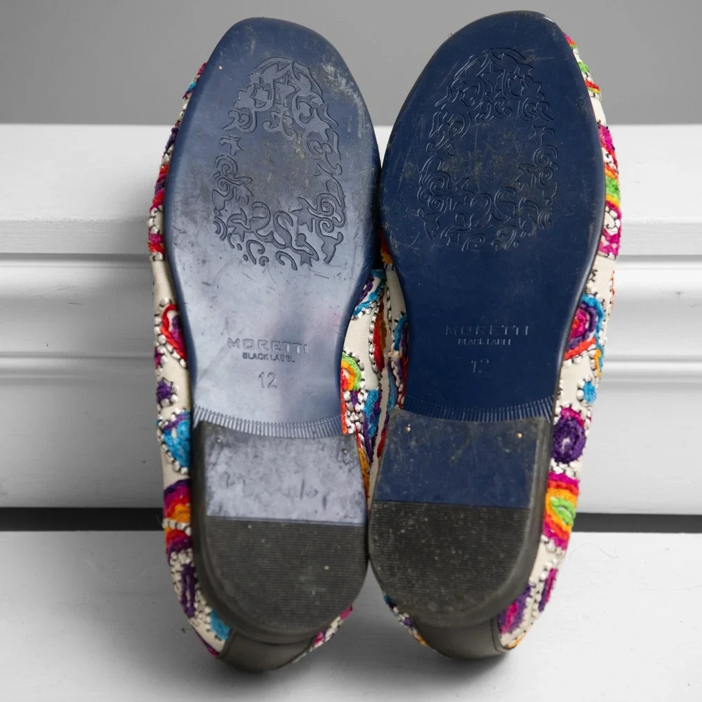 Moretti Mens 12 Colorful Dress Shoes Paisley Embroidered Loafers Eclectic Artsy